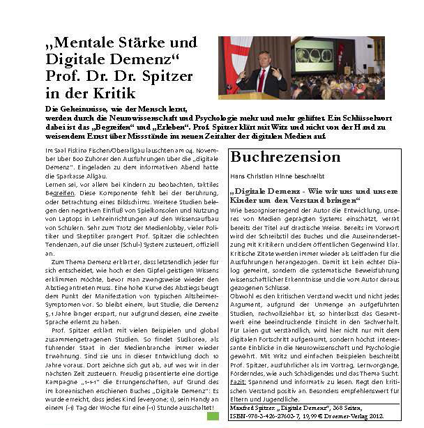 „Mentale Stärke und Digitale Demenz“ Prof. Dr. Dr. Spitzer in der Kritik